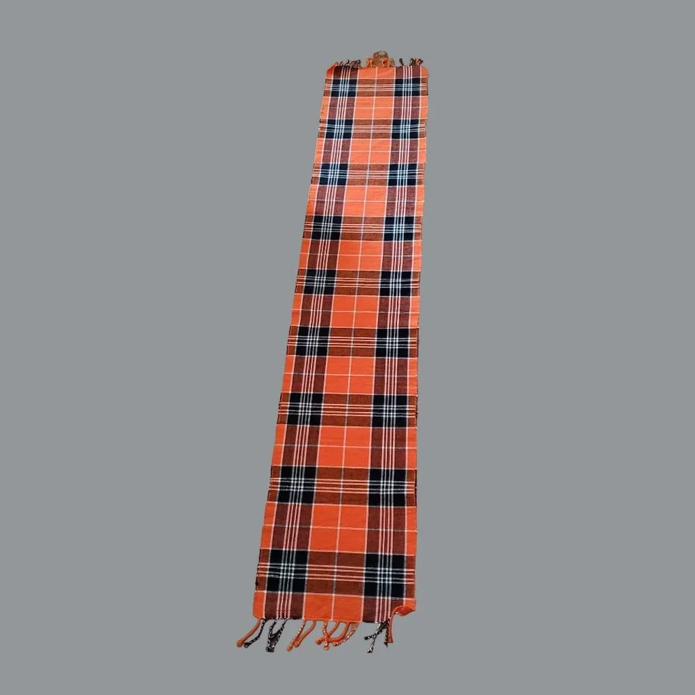 Trends Collection Orange Plaid Table Runner Cotton 69x13 Fall Halloween LIKE NEW